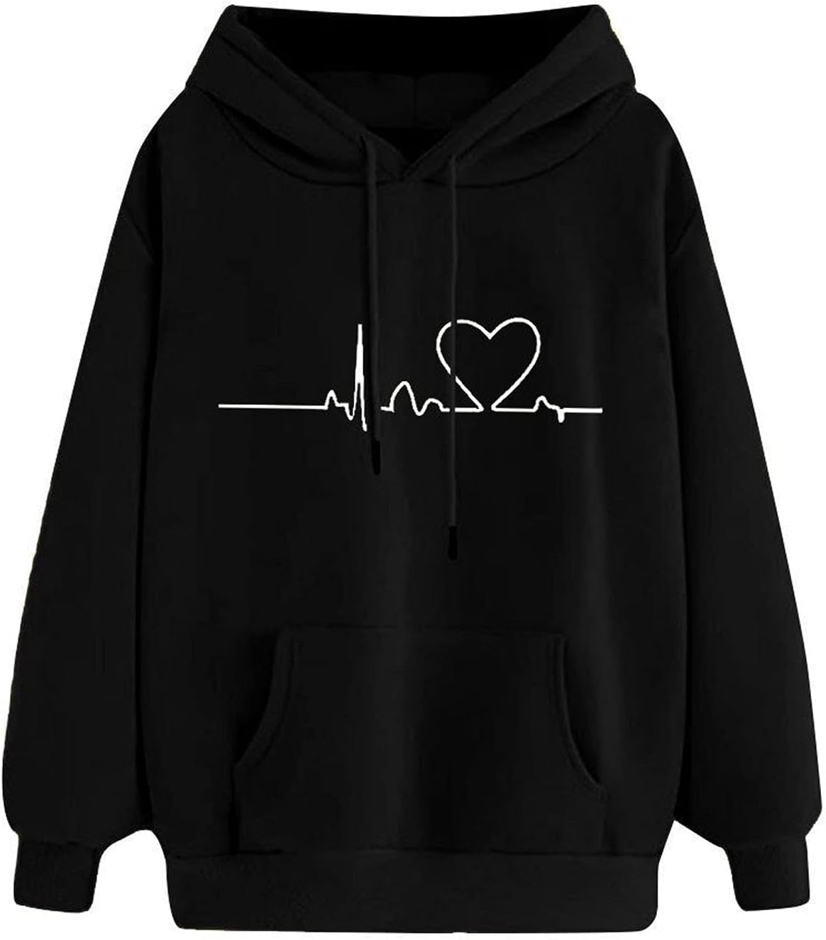 Cute Hoodies Tops for Teen Girls, Trendy Heart Print Long Sleeve Sweatshirts Women Casual Loose Fit Pocket Pullover