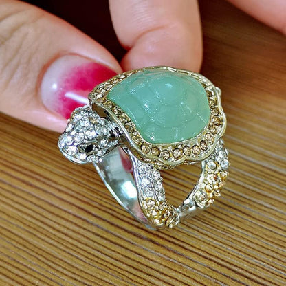 925 Sterling Silver Shiny Natural Ice Jade Cute Little Turtle Innovative Design Beach Wave Vacation Wave Ocean Lover Ring Women'S Precious Ring Jewelry-Making-Patterns