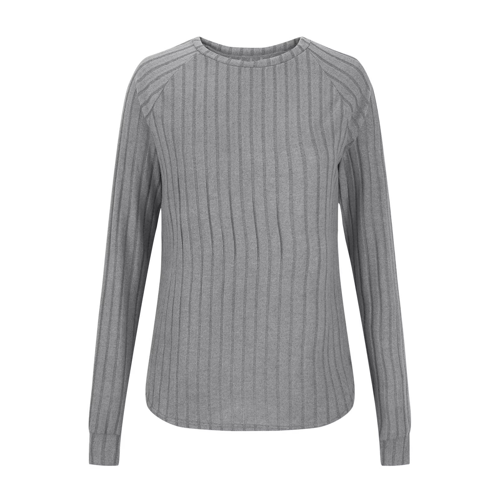 Sweaters for Women Casual round Neck Solid Color Long Sleeve Knitted Pullover Tops