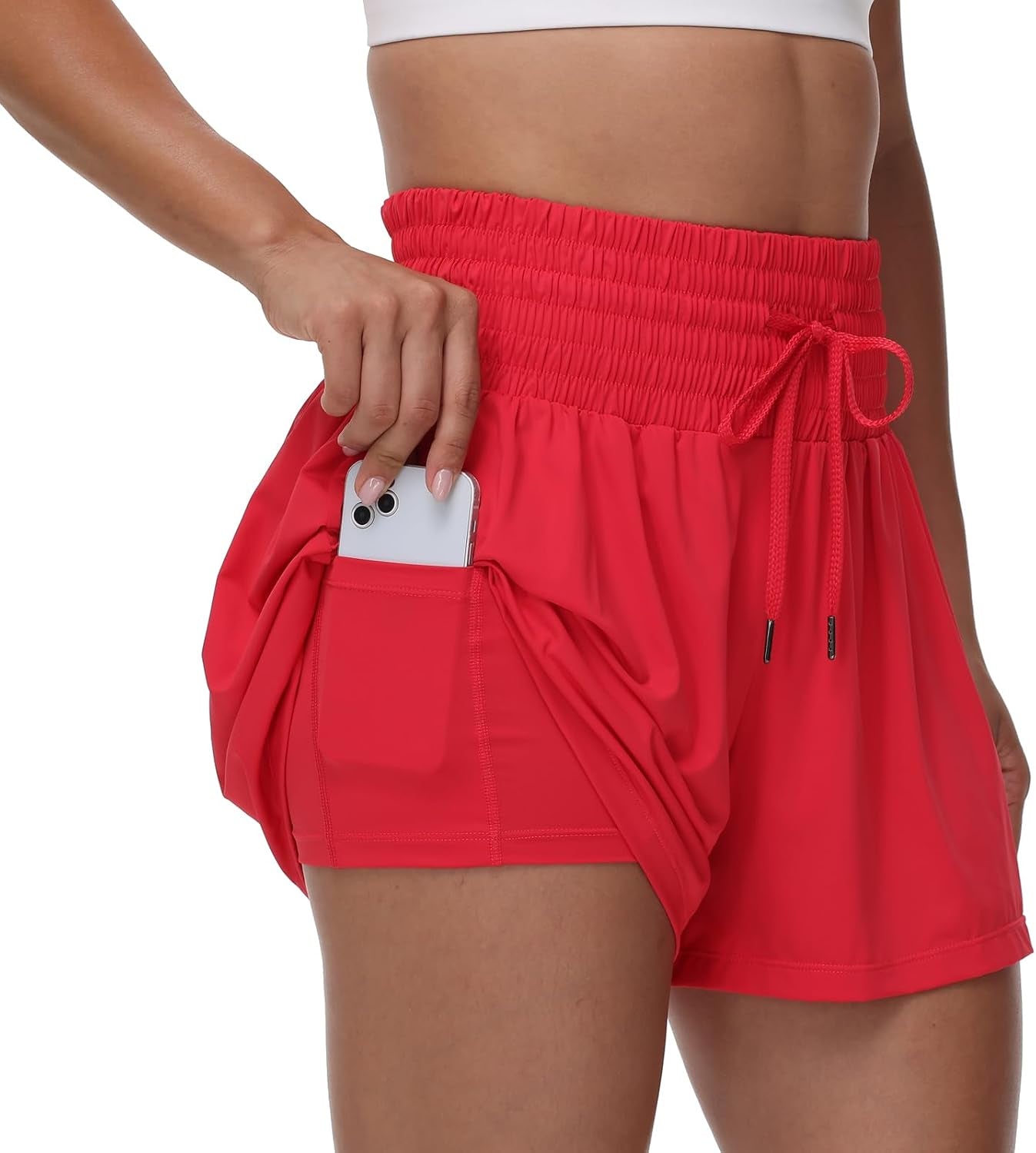 Flowy Athletic Shorts for Women Gym Workout Running Short Pants High Waist Skort with Pocket Casual Summer Clothes