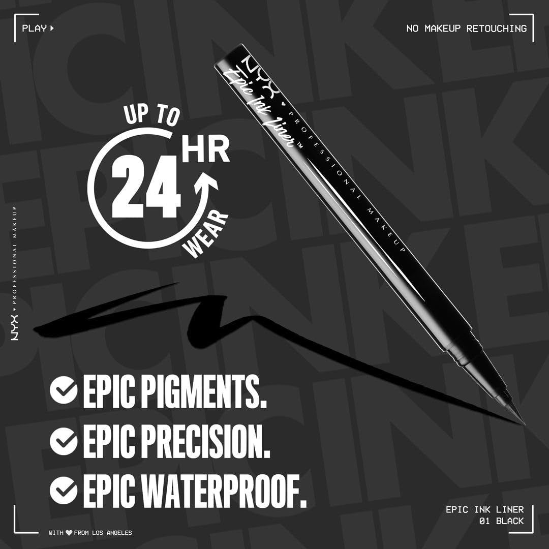 PROFESSIONAL MAKEUP Epic Ink Liner, Waterproof Liquid Eyeliner - Black, Vegan Formula