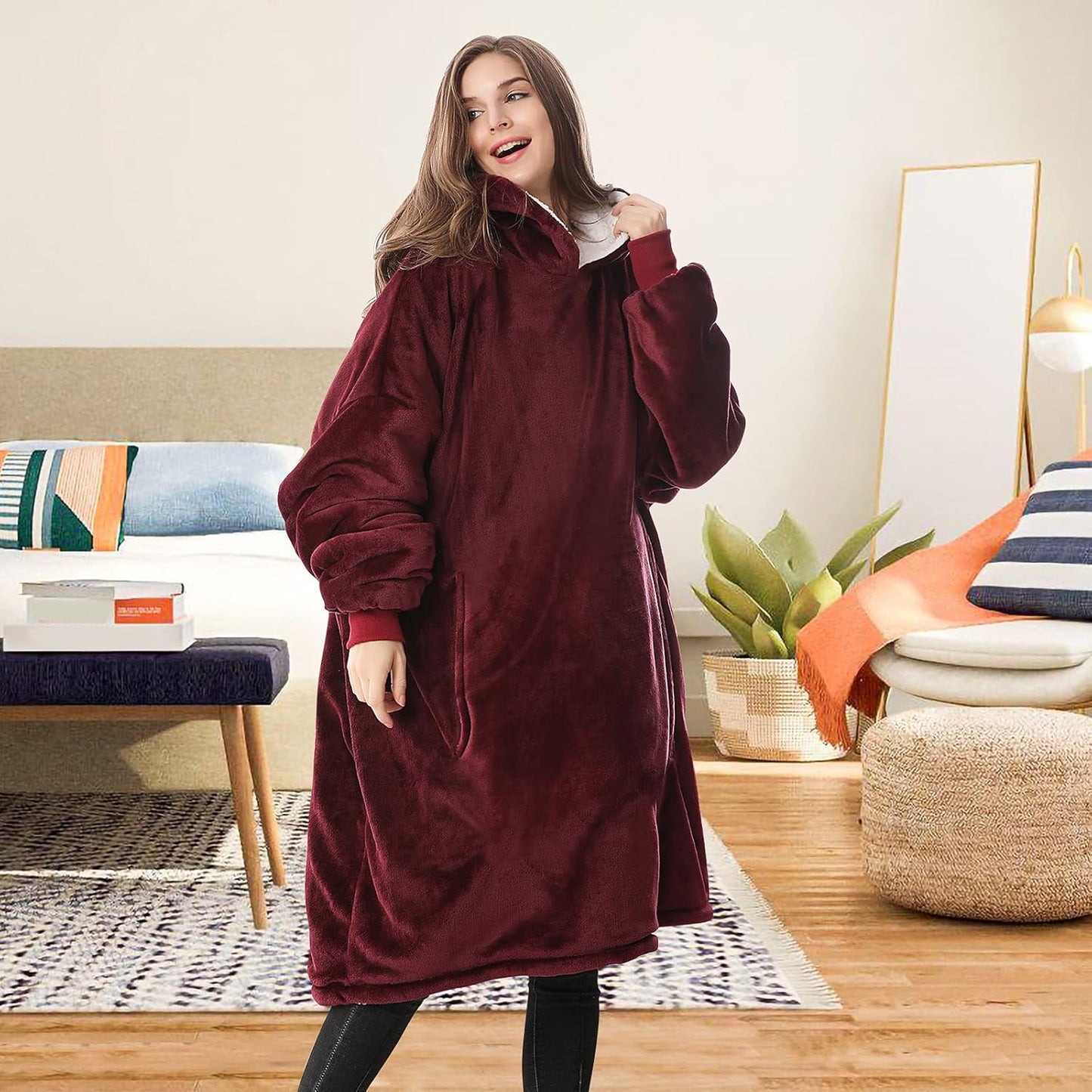Wearable Blanket Hoodie, Oversized Sherpa Hooded Blanket Sweatshirt, Super Warm and Cozy Hoodie Blanket for Women Men Adults