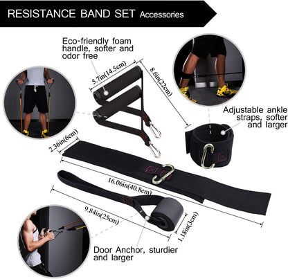 Resistance Bands with Handle Set - for Men and Women, Workout Bands for Strength Exercise, with Handles, Door Anchor & Ankle Straps, for Rehab, Yoga and Fitness