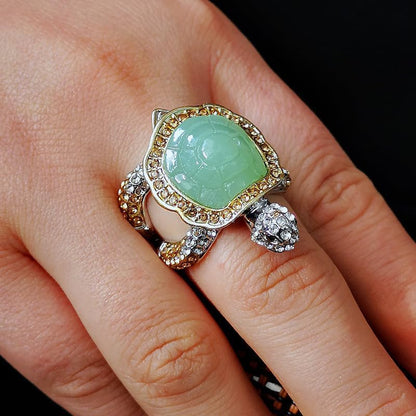 925 Sterling Silver Shiny Natural Ice Jade Cute Little Turtle Innovative Design Beach Wave Vacation Wave Ocean Lover Ring Women'S Precious Ring Jewelry-Making-Patterns