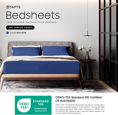 King Sheets Set, Pure 100% Viscose Derived from Bamboo Bed Sheets Set, Luxuriously Soft, Silky, Cooling Sheets, Double Stitched, Lifetime Quality Promise (Navy)