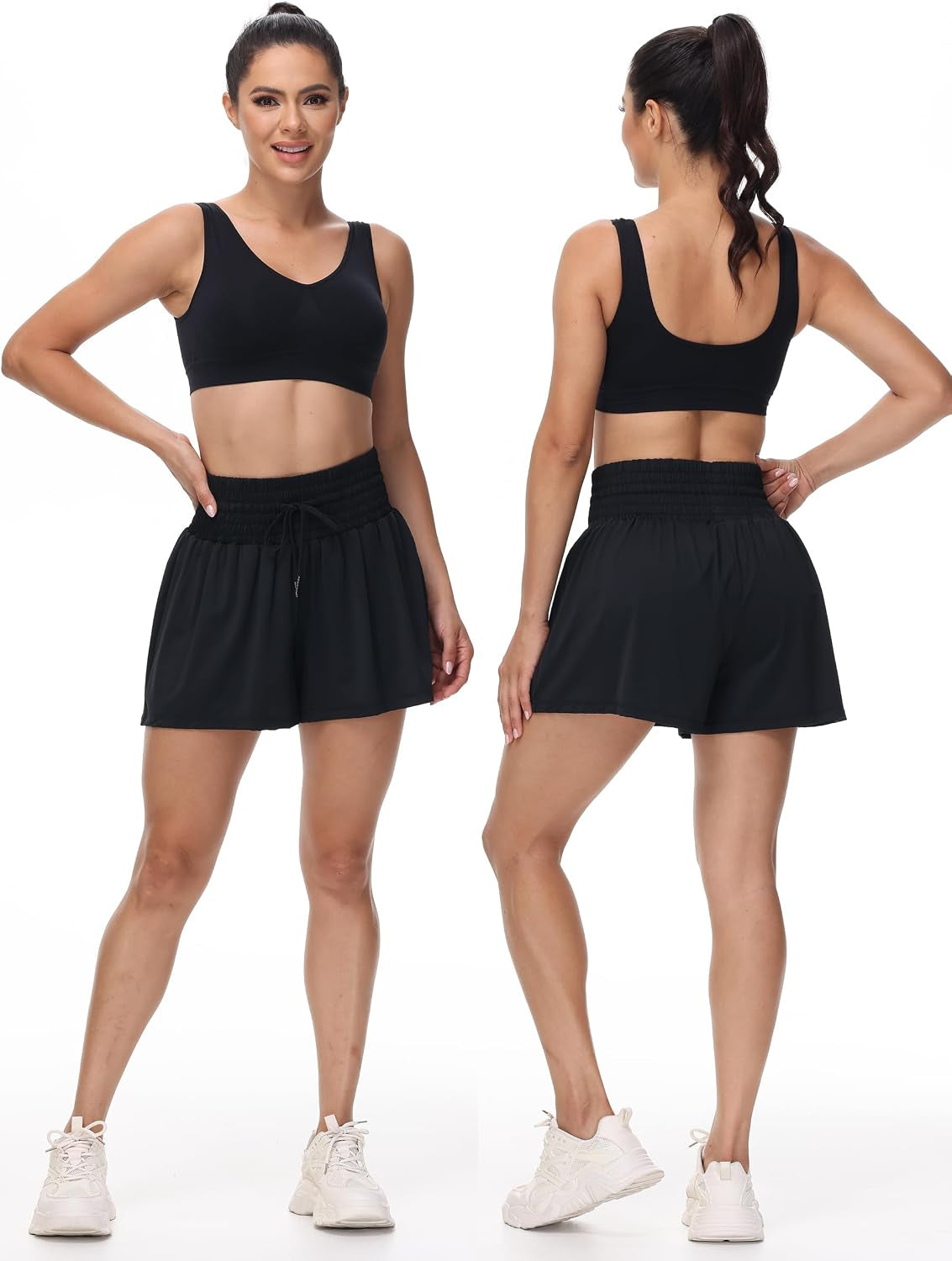 Flowy Athletic Shorts for Women Gym Workout Running Short Pants High Waist Skort with Pocket Casual Summer Clothes