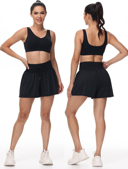 Flowy Athletic Shorts for Women Gym Workout Running Short Pants High Waist Skort with Pocket Casual Summer Clothes