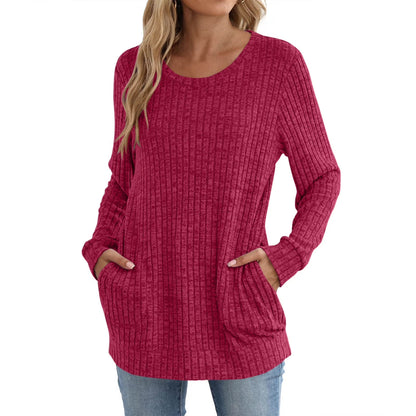 Women Long Sleeve Shirts Loose Fit Crew Neck Tunic Tops Dressy Casual Fall Blouse Winter Sweaters with Pockets Orders Placed by Me