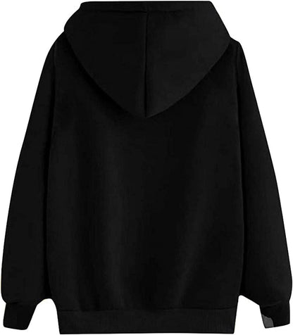 Cute Hoodies Tops for Teen Girls, Trendy Heart Print Long Sleeve Sweatshirts Women Casual Loose Fit Pocket Pullover