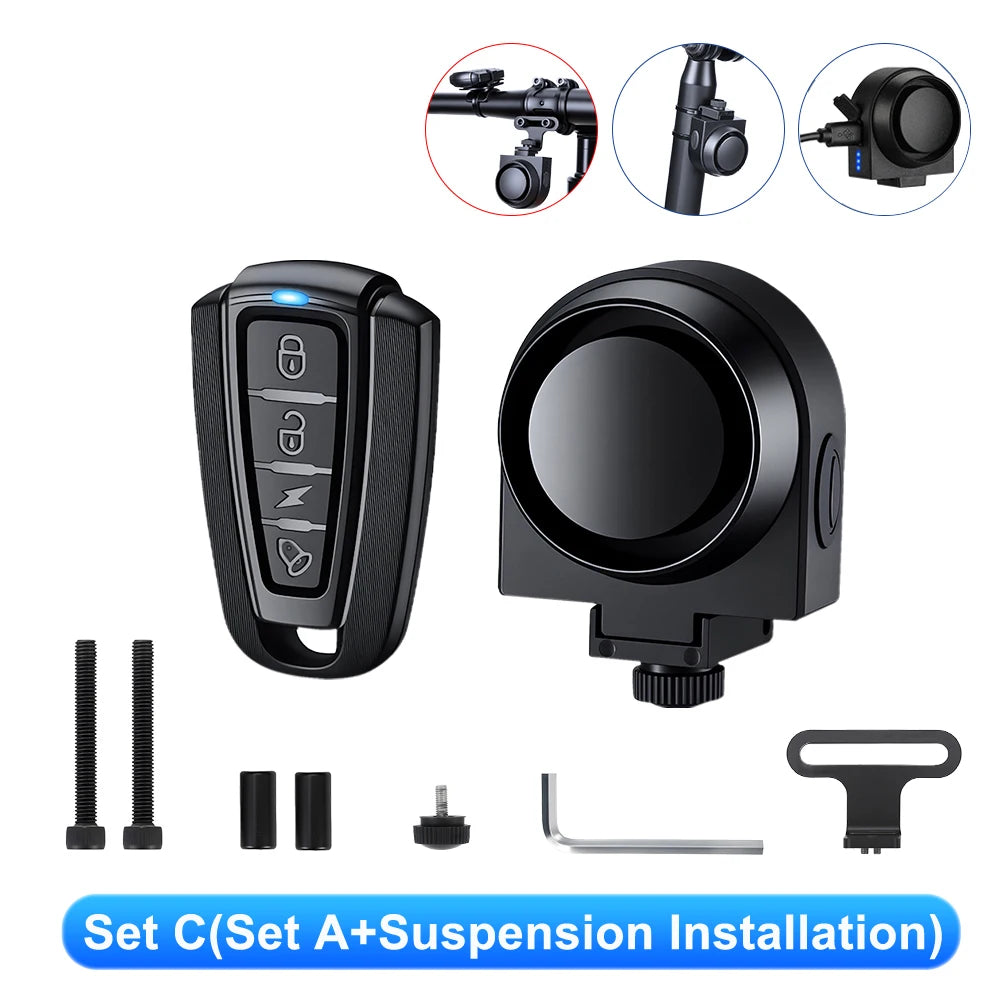 Bicycle Vibration Alarm USB Rechargeable Wireless Anti-Theft Motorcycle Bike Alarm with Remote Control Security Alarm System