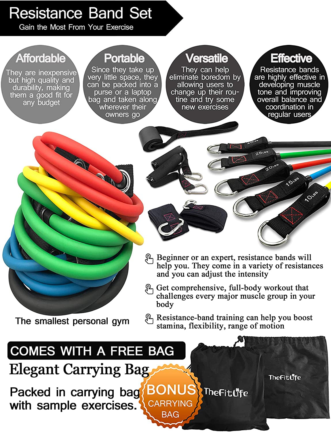 Resistance Bands with Handle Set - for Men and Women, Workout Bands for Strength Exercise, with Handles, Door Anchor & Ankle Straps, for Rehab, Yoga and Fitness