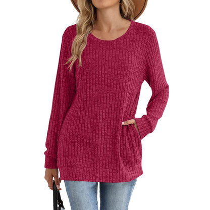 Women Long Sleeve Shirts Loose Fit Crew Neck Tunic Tops Dressy Casual Fall Blouse Winter Sweaters with Pockets Orders Placed by Me