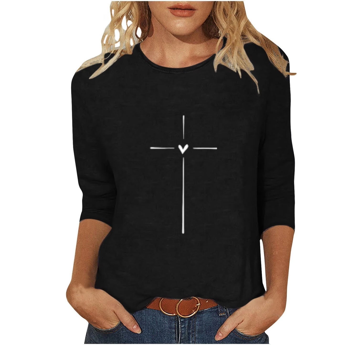 Women'S Blouses Clothes Trendy Print 3/4 Sleeve round Neck Tee Shirts Tops Loose Fit Fashion Womens Tops Casual