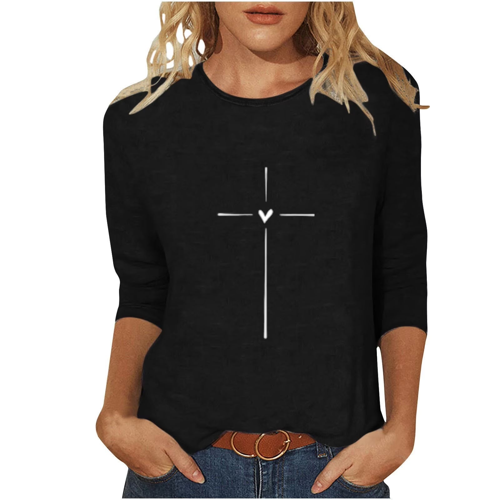 Women'S Blouses Clothes Trendy Print 3/4 Sleeve round Neck Tee Shirts Tops Loose Fit Fashion Womens Tops Casual