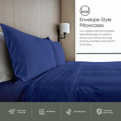 King Sheets Set, Pure 100% Viscose Derived from Bamboo Bed Sheets Set, Luxuriously Soft, Silky, Cooling Sheets, Double Stitched, Lifetime Quality Promise (Navy)