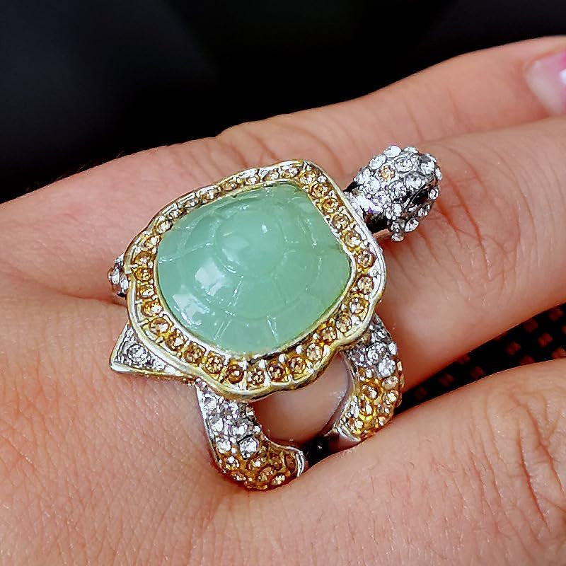 925 Sterling Silver Shiny Natural Ice Jade Cute Little Turtle Innovative Design Beach Wave Vacation Wave Ocean Lover Ring Women'S Precious Ring Jewelry-Making-Patterns