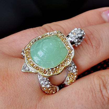 925 Sterling Silver Shiny Natural Ice Jade Cute Little Turtle Innovative Design Beach Wave Vacation Wave Ocean Lover Ring Women'S Precious Ring Jewelry-Making-Patterns
