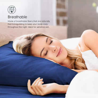 King Sheets Set, Pure 100% Viscose Derived from Bamboo Bed Sheets Set, Luxuriously Soft, Silky, Cooling Sheets, Double Stitched, Lifetime Quality Promise (Navy)