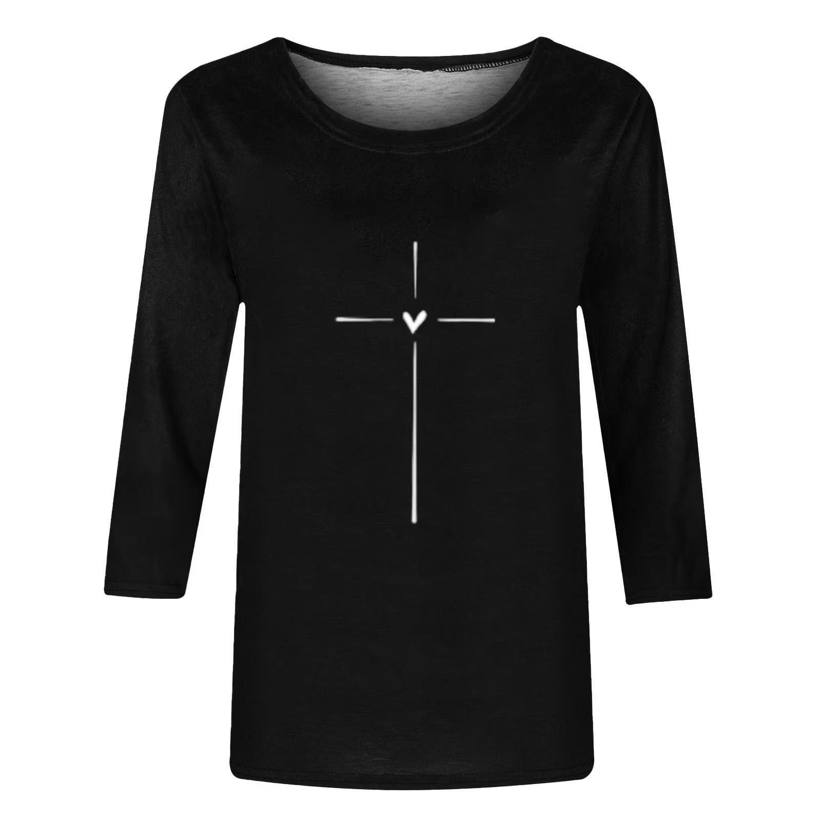 Women'S Blouses Clothes Trendy Print 3/4 Sleeve round Neck Tee Shirts Tops Loose Fit Fashion Womens Tops Casual