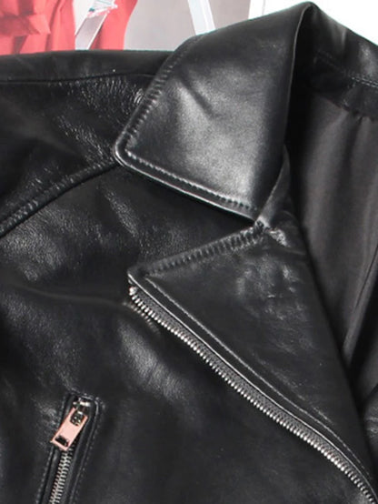 Autumn Short Black Oversized Lace Patchwork Leather Biker Jacket Long Sleeve Loose Womans Clothing Fashionable Outerwear