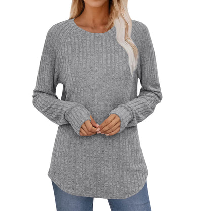 Sweaters for Women Casual round Neck Solid Color Long Sleeve Knitted Pullover Tops