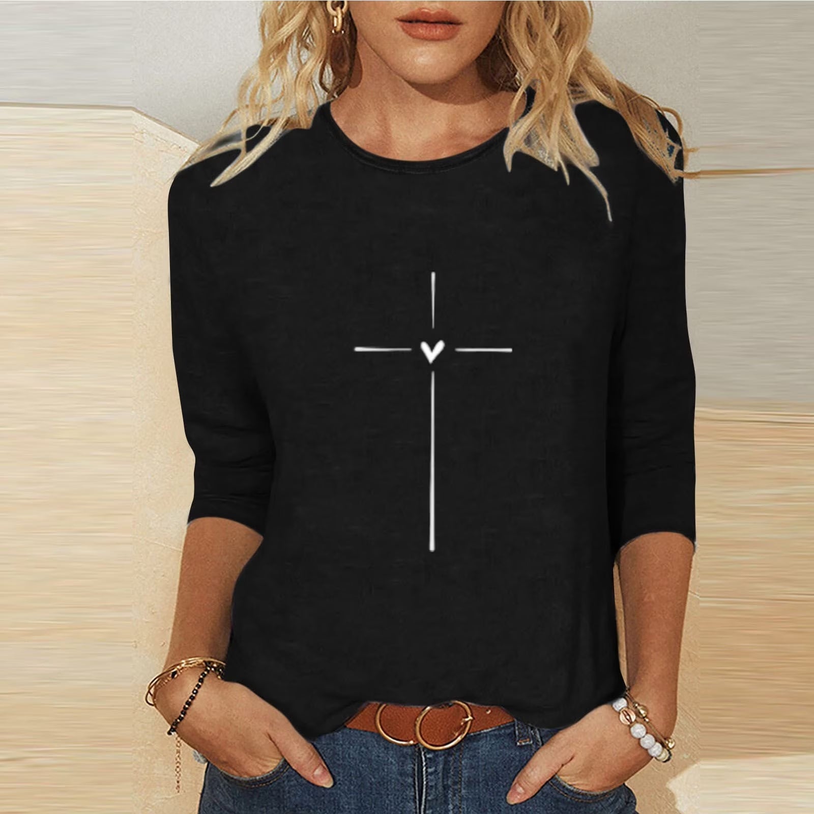 Women'S Blouses Clothes Trendy Print 3/4 Sleeve round Neck Tee Shirts Tops Loose Fit Fashion Womens Tops Casual